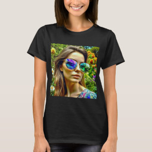 Vackra flickor med solglasögon Reflection Flowers T Shirt
