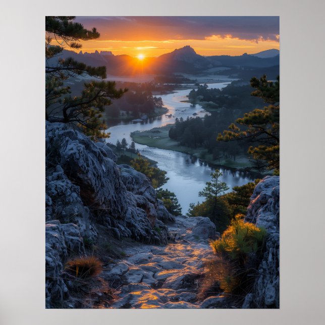 Vackra floden i Sunset Poster (Framsidan)