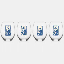 Vackra Flow Blue-stil Mahjong-vin glas