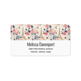 Vackra Flowers och Eiffel Torn Paris Adress Adressetikett