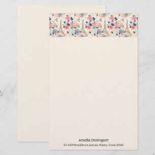 Vackra Flowers och Eiffel Torn Paris Mönster Brevpapper