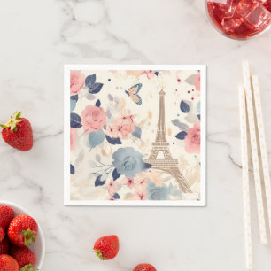 Vackra Flowers och Eiffel Torn Paris Pappersservett