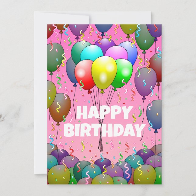 Vackra födelsedagsballonger och konfetti kort (Framsida)