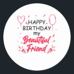 Vackra Friends Birthday Runt Klistermärke<br><div class="desc">Stärka deras gemenskap och vänskap. Önska din vackra vän så gott som möjligt. Ballon och hjärta</div>