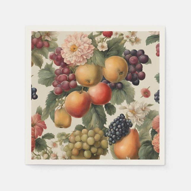 Vackra frukter och blommor i Fransk Stil Pappersservett (Framsidan)