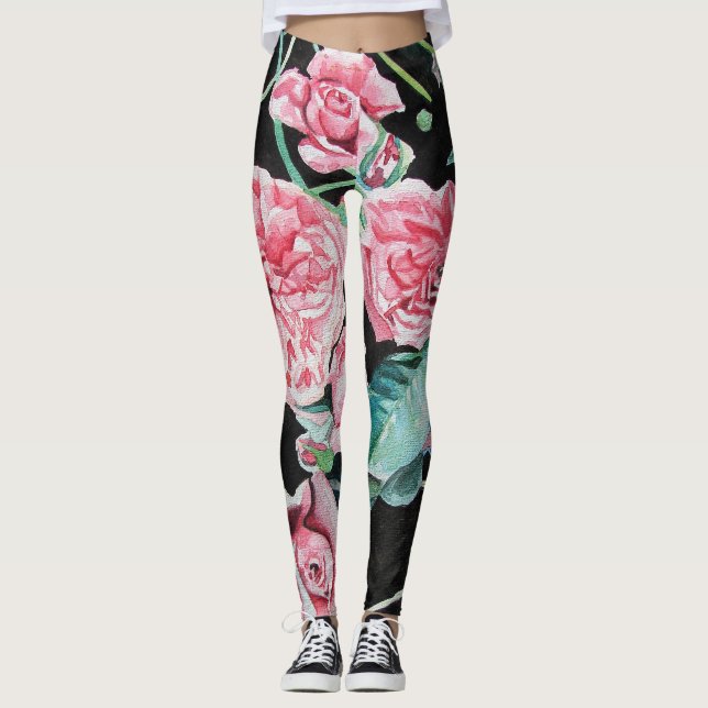 Vackra gamla Rosa ros Leggings (Framsida)
