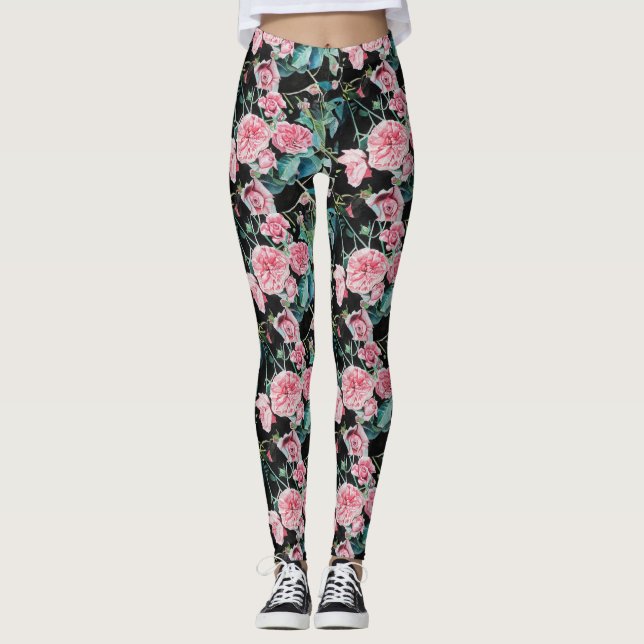 Vackra gamla Rosa ros små ro Leggings (Framsida)