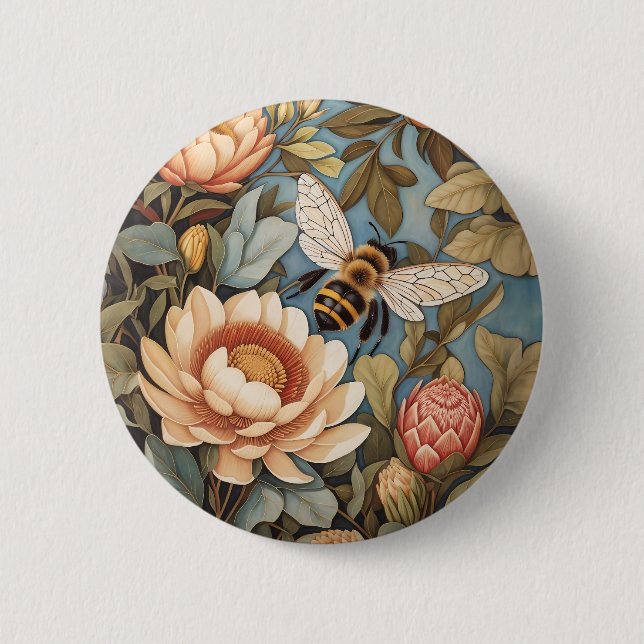 Vackra Garden Bee med proteblommor Knapp (Framsida)