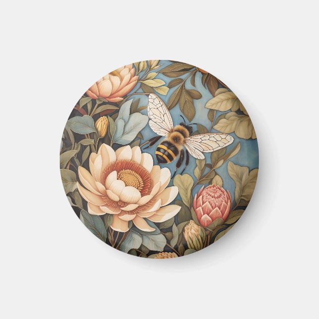 Vackra Garden Bee med proteblommor Magnet (Framsidan)