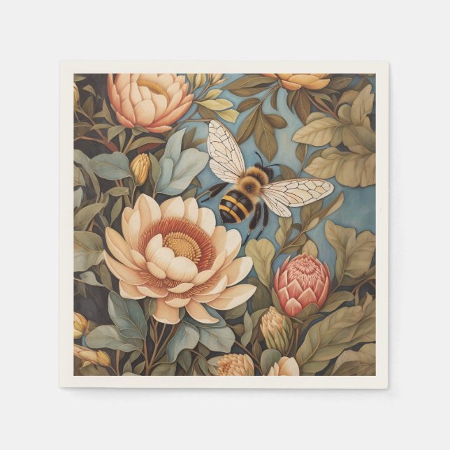 Vackra Garden Bee med proteblommor Pappersservett (Framsidan)