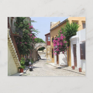 Vackra gatan i Rhodes Gamla Town Vykort