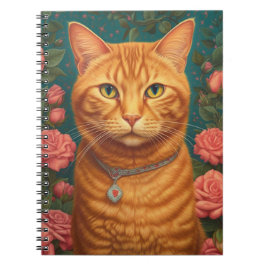Vackra Ginger Cat and Flowers Anteckningsbok