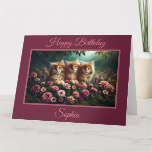 Vackra Ginger Kittens med rosa blomsterkort Kort