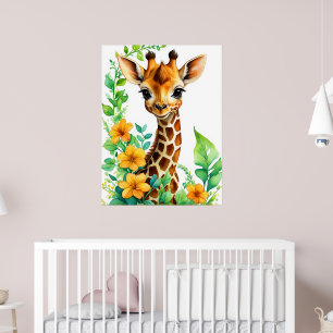 Vackra Giraffe-djur med Orange Flowers Poster