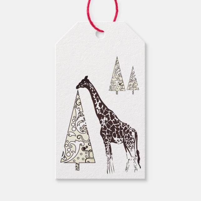 Vackra Giraffe och Julgranar Helgdag Presentetikett (Framsidan)