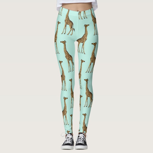 Vackra Giraffes Blue och Guld Leggings (Framsida)