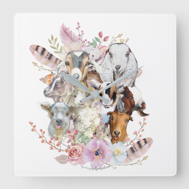 Vackra GOAT | Vattenfärggetter GetYerGoat™ Fyrkantig Klocka (Framsida)