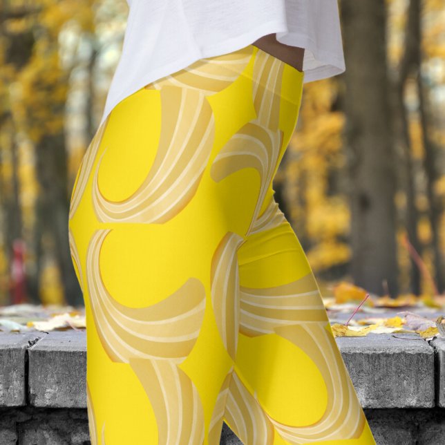 Vackra Golden Gult och Guld Kurvor Mönster Leggings (Golden Curves over Golden Yellow Leggings)