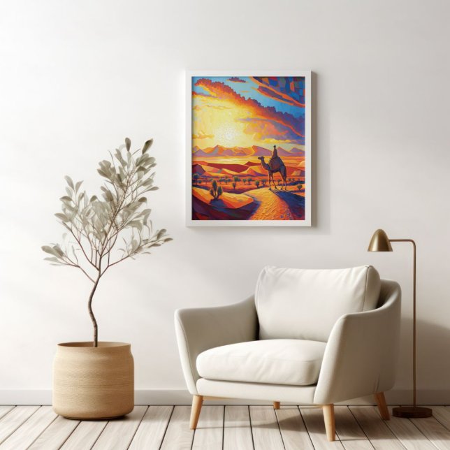 Vackra Golden Hour Desert Sunset & Camels Poster (Skapare uppladdad)