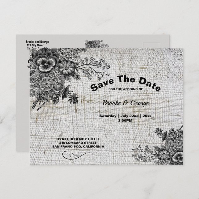 Vackra Grått- och svarta blommor Spara datum Meddelande Vykort (Fram/baksida)