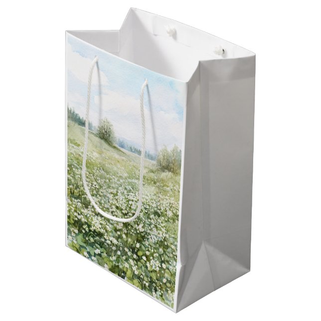 Vackra Gröna Äng Blommor Blå Himmel (Framsidan Vinklad)