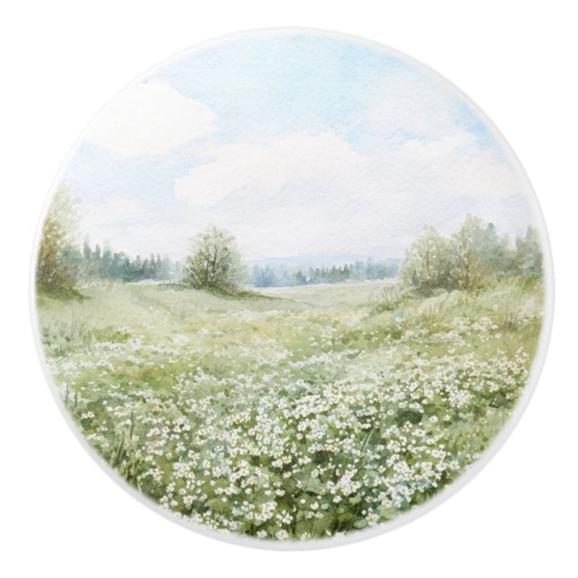 Vackra Gröna Äng Blommor Blå Himmel Knopp (Framsidan)