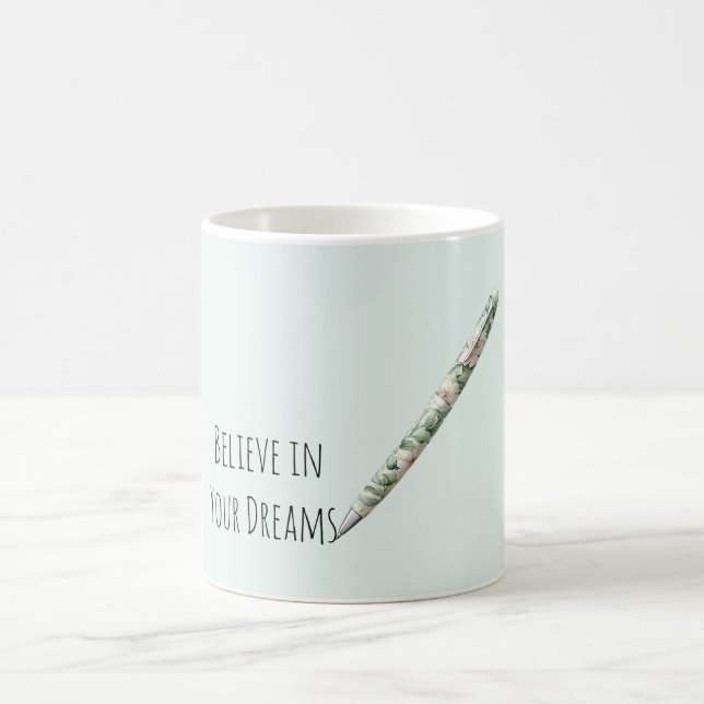 Vackra gröna blommiga penndrömmar kaffemugg (Center)