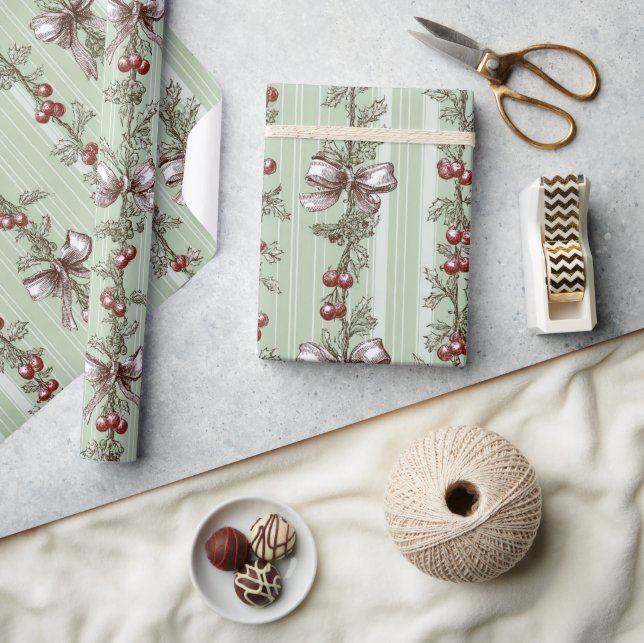 Vackra Gröna Toile Jul Bär Och Slingor Presentpapper (Hantverk)