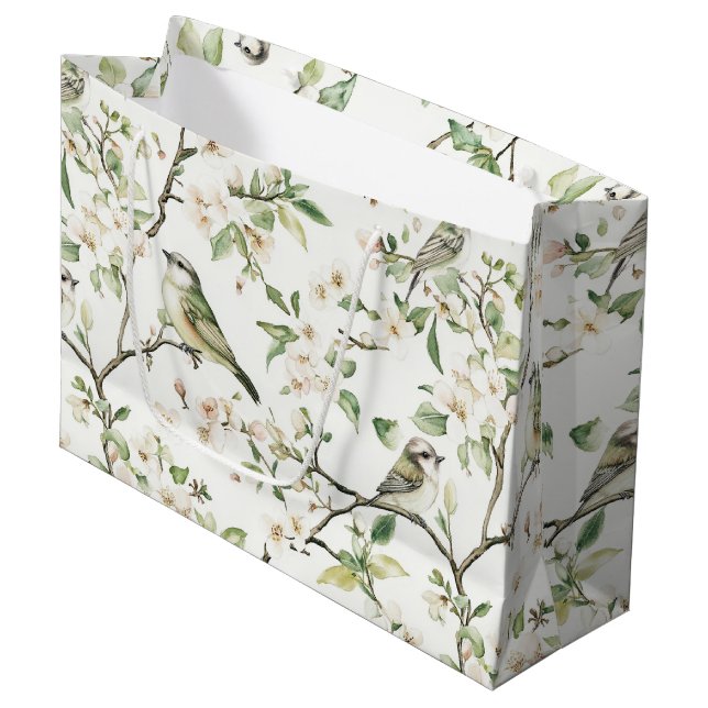 Vackra Gröna Vita Blommor Fåglar Bröllopsdusch (Framsidan Vinklad)
