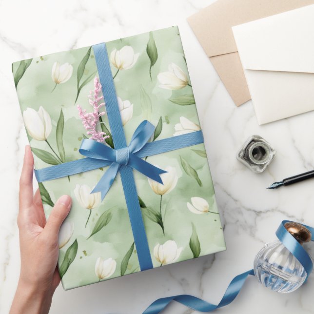 Vackra gröna vita tulpaner bröllopsdusch presentpapper (Gifting)
