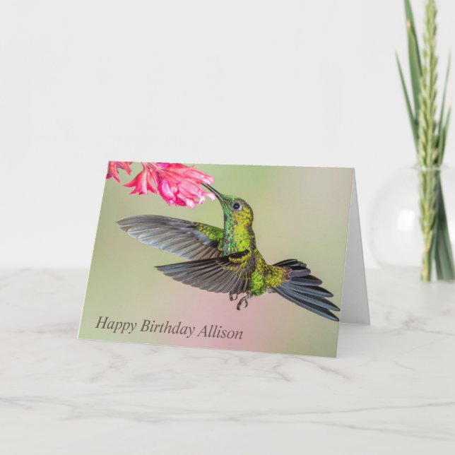 Vackra Grönten Crowley Hummingbird Grattis på föde Kort (Framsida)