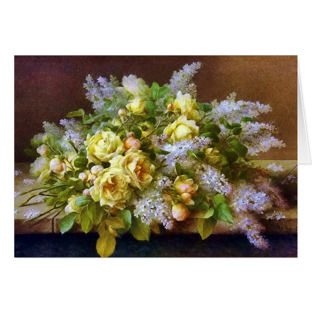 Vackra Gul ros och Lilacs-färgkort Hälsningskort (Framsidan Horizontal)