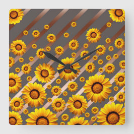 Vackra gula blommor på grått, bruna rand fyrkantig klocka