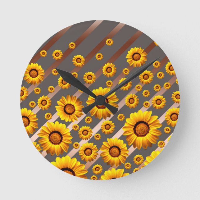 Vackra gula blommor på grått, bruna rand   rund klocka (Framsida)