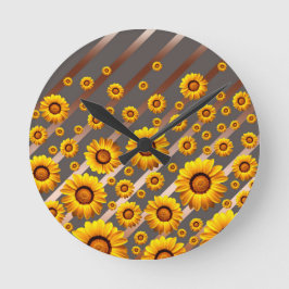 Vackra gula blommor på grått, bruna rand rund klocka