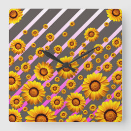 Vackra gula blommor på grått, rosa rand fyrkantig klocka