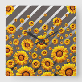 Vackra gula blommor på grått, silver rand fyrkantig klocka