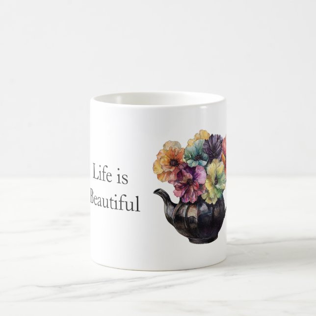 Vackra Gula Lila Gröna Blommor Kaffemugg (Center)