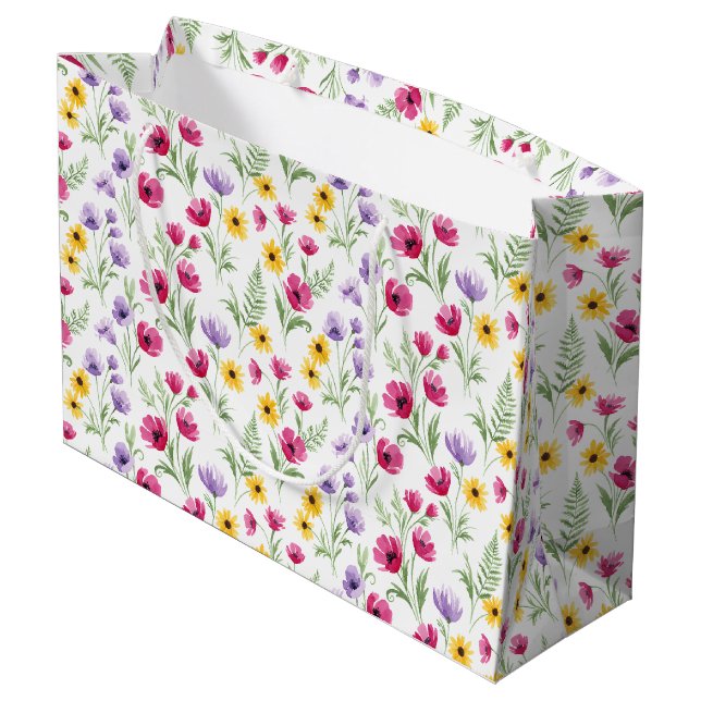 Vackra gula, lila, rosa blommor i vattenfärg (Baksidan Vinklad)