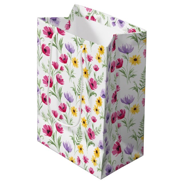 Vackra gula, lila, rosa blommor i vattenfärg (Framsidan Vinklad)