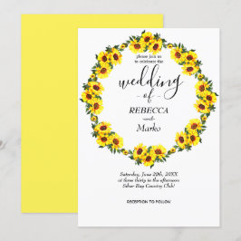 Vackra gula solrosor på en enkel vit invi inbjudningar