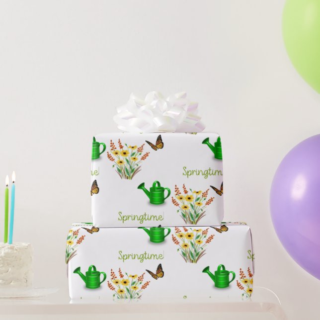 Vackra gula vårblommor med fjärilar  presentpapper (Festgåvor)