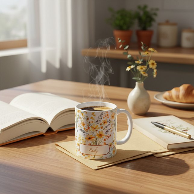Vackra gula vårvildblommor personliga kaffemugg (Skapare uppladdad)