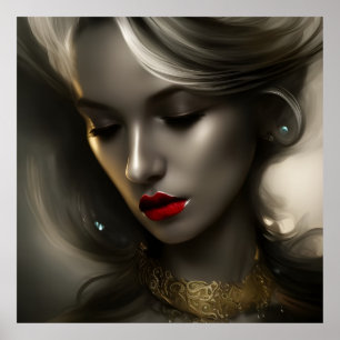 Vackra guld bronze blonda kvinnor med rött läppar poster