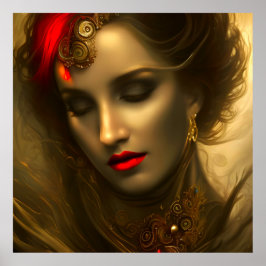 Vackra guld brunette-kvinnor med röda läppar-juvel poster