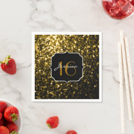 Vackra Guld glitter sparkles Sweet 16 napkin Pappersservett