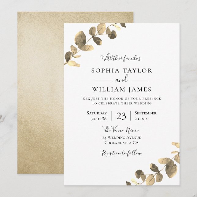 Vackra Guld Löv höstfällan Vår bröllop Inbjudningar (Fram/baksida)