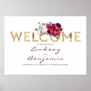 Vackra Guld och Burgundy Red Bröllop Poster