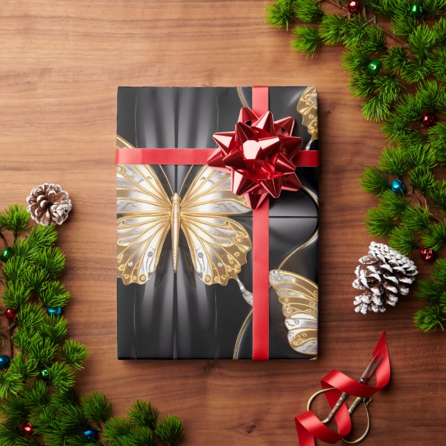 Vackra Guld och Silver Butterflies Presentpapper (Julgåva)