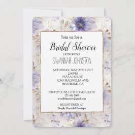 Vackra Guld Pärl Lila Blommor Bröllopsdusch Inbjudningar